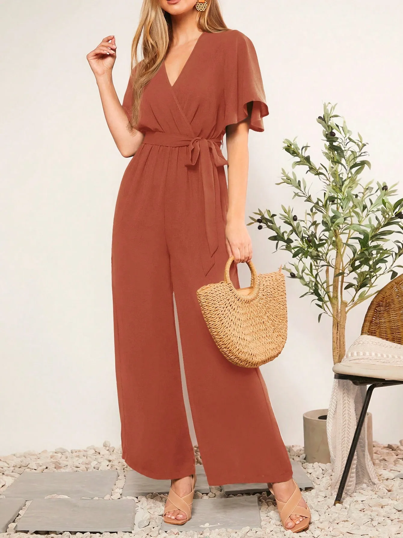BizChic Summer Belted V-Neck Polka Dot Printed Jumpsuit For Casual Or Rural Occasions Women Rompers