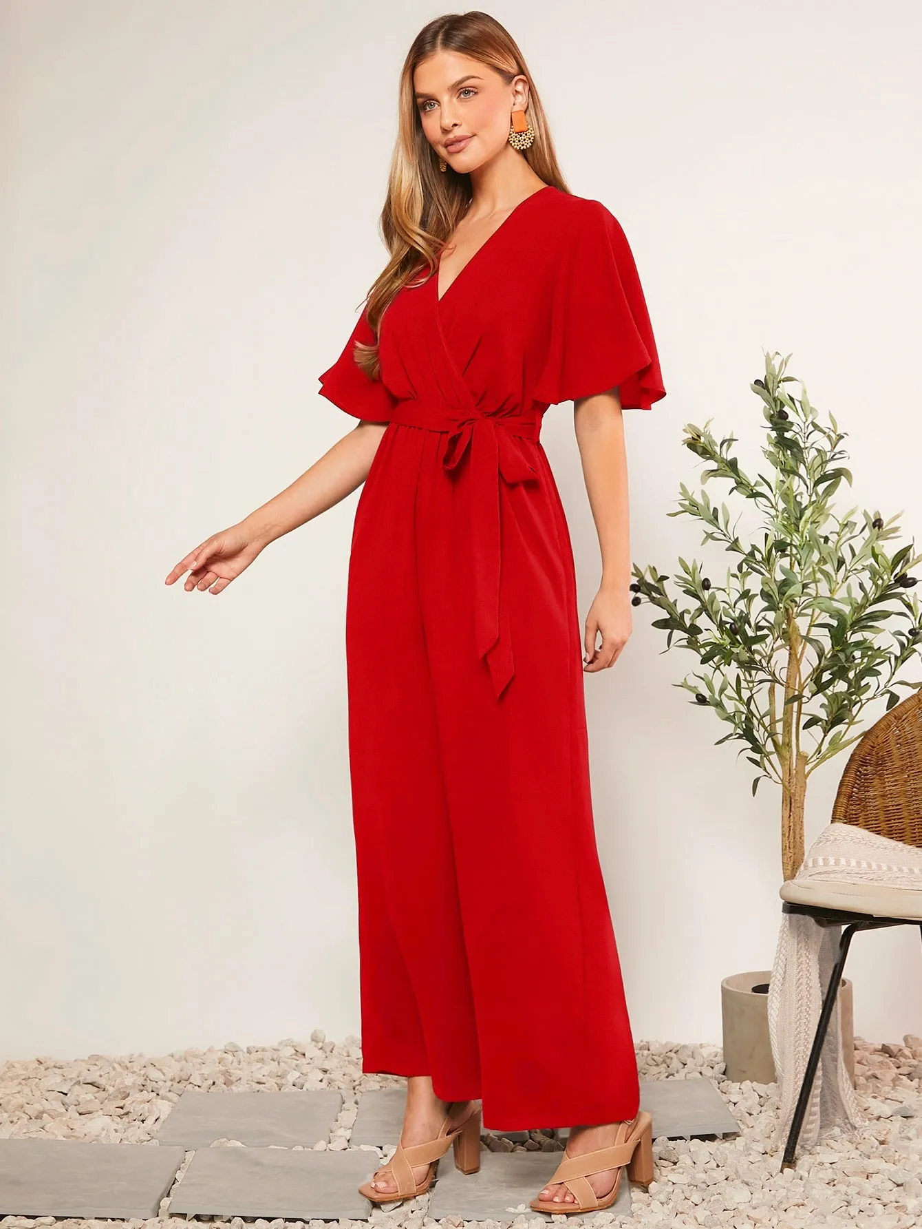 BizChic Summer Belted V-Neck Polka Dot Printed Jumpsuit For Casual Or Rural Occasions Women Rompers