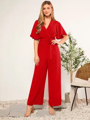BizChic Summer Belted V-Neck Polka Dot Printed Jumpsuit For Casual Or Rural Occasions Women Rompers