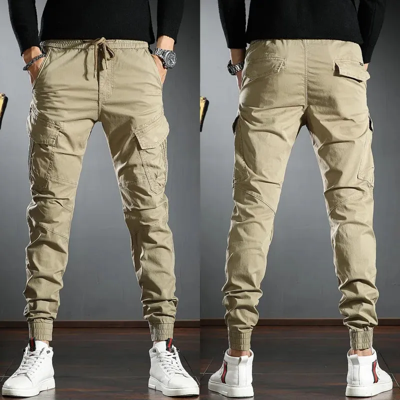 Black Tactical Cargo Pants - Men's Cotton Stretch Sport Joggers for Casual Streetwear Hip Hop Slim Fit Trousers