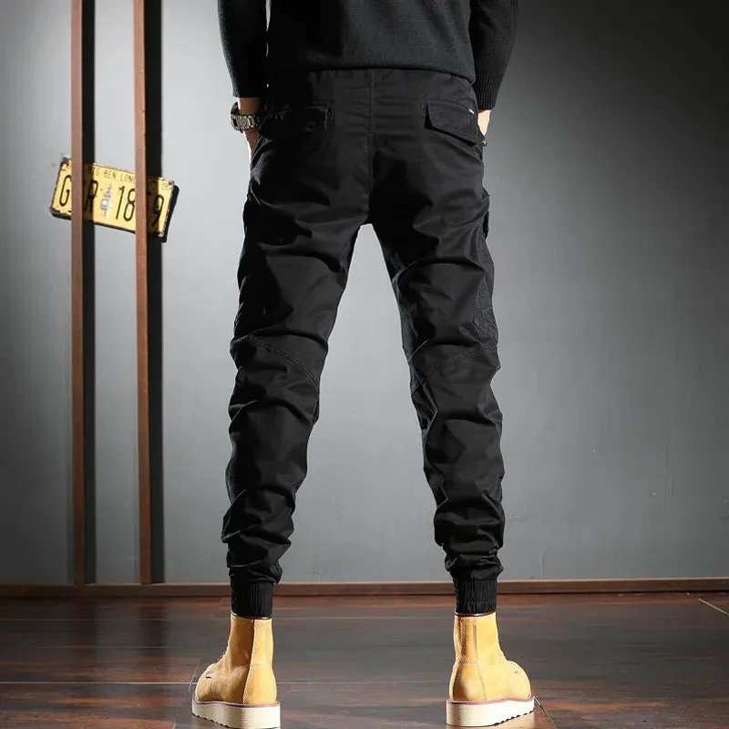 Black Tactical Cargo Pants - Men's Cotton Stretch Sport Joggers for Casual Streetwear Hip Hop Slim Fit Trousers