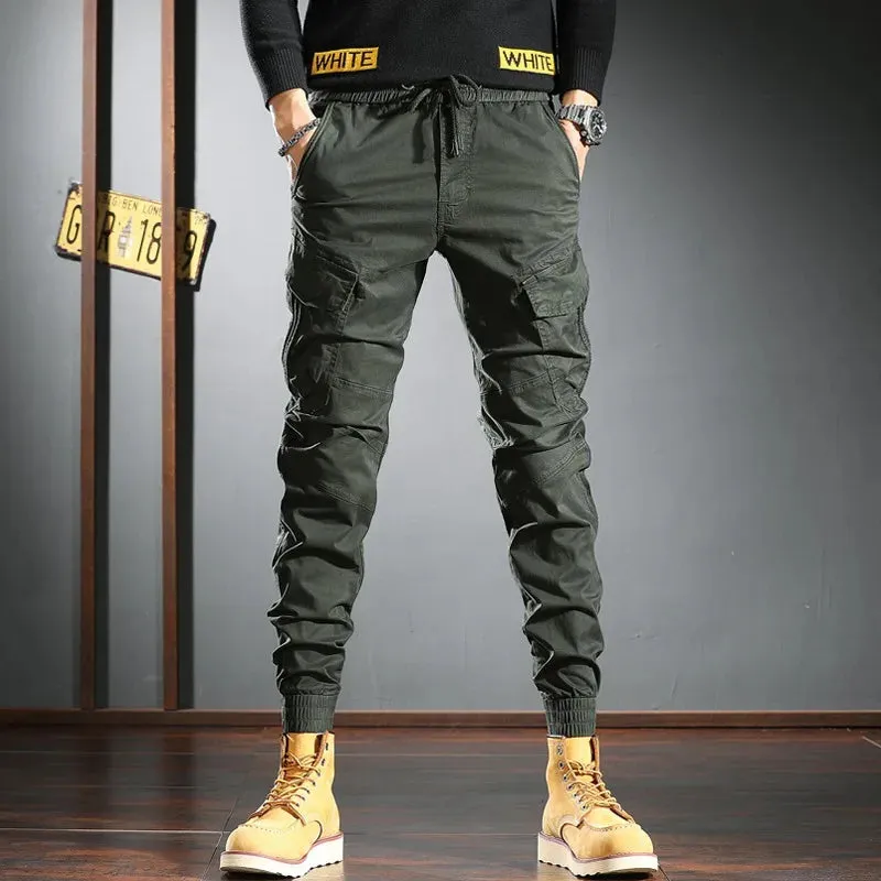 Black Tactical Cargo Pants - Men's Cotton Stretch Sport Joggers for Casual Streetwear Hip Hop Slim Fit Trousers
