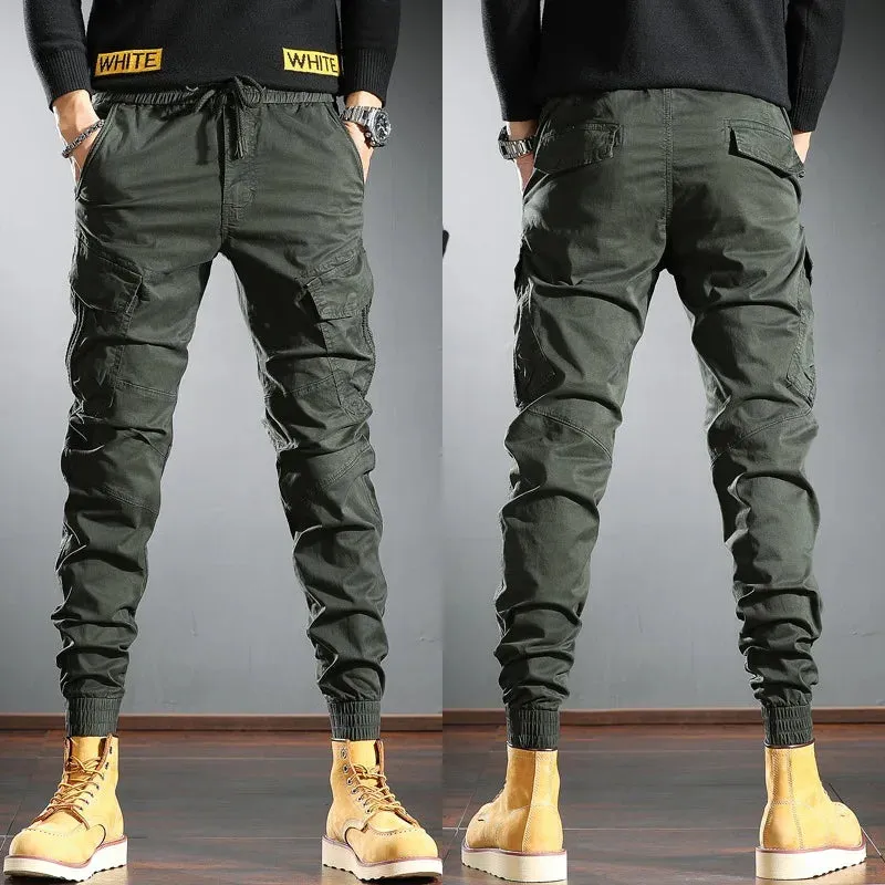 Black Tactical Cargo Pants - Men's Cotton Stretch Sport Joggers for Casual Streetwear Hip Hop Slim Fit Trousers