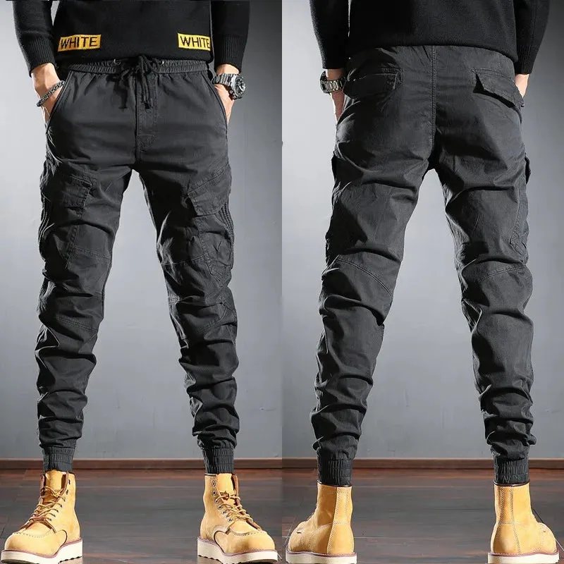 Black Tactical Cargo Pants - Men's Cotton Stretch Sport Joggers for Casual Streetwear Hip Hop Slim Fit Trousers