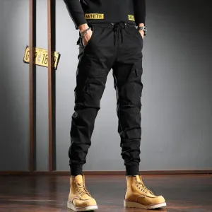 Black Tactical Cargo Pants - Men's Cotton Stretch Sport Joggers for Casual Streetwear Hip Hop Slim Fit Trousers