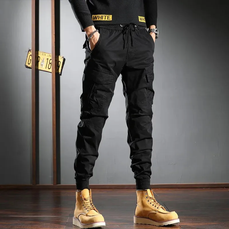 Black Tactical Cargo Pants - Men's Cotton Stretch Sport Joggers for Casual Streetwear Hip Hop Slim Fit Trousers