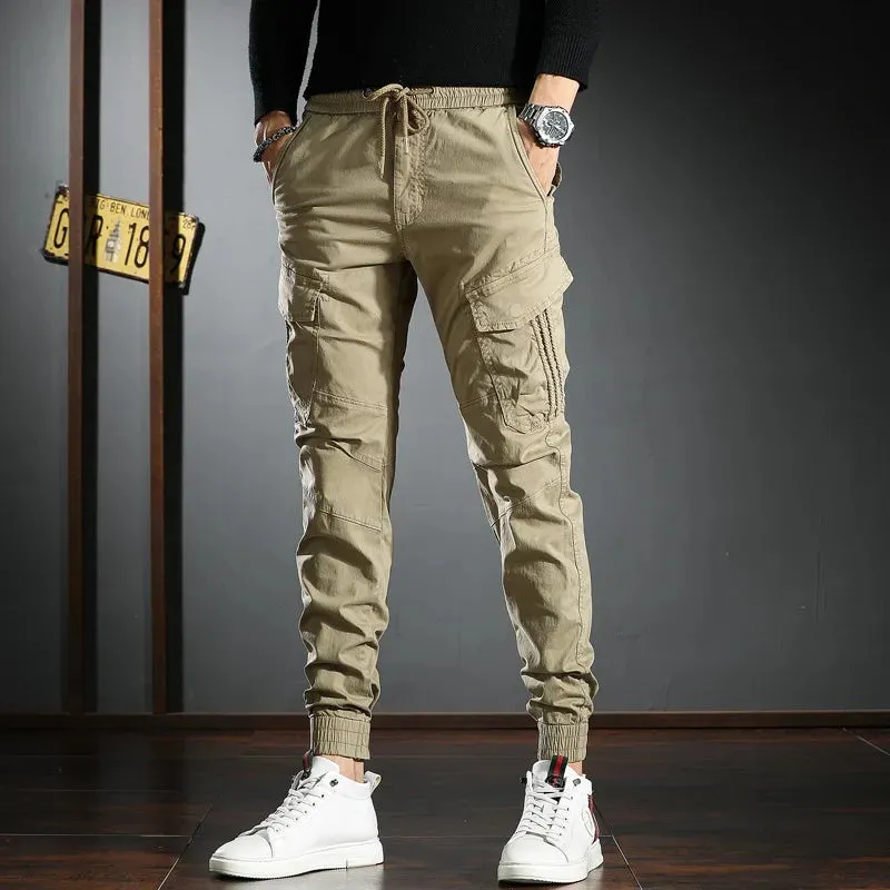 Black Tactical Cargo Pants - Men's Cotton Stretch Sport Joggers for Casual Streetwear Hip Hop Slim Fit Trousers