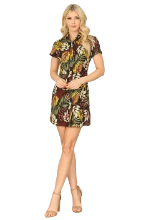 Black Tropical Short Sleeve Collared Button Down Mini Dress - Pack of 5