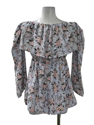 Blue Floral Off Shoulder Romper