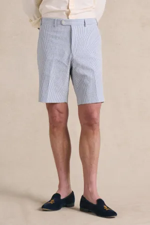 Blue Stripe Flat Front Seersucker Shorts
