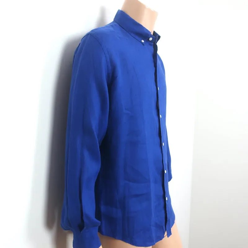 Bluemint Martin Long Sleeve Linen Button Down Shirt Blue Size Medium