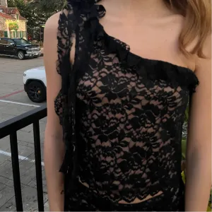 Bombshell in Lace One Shoulder Ruffled Top