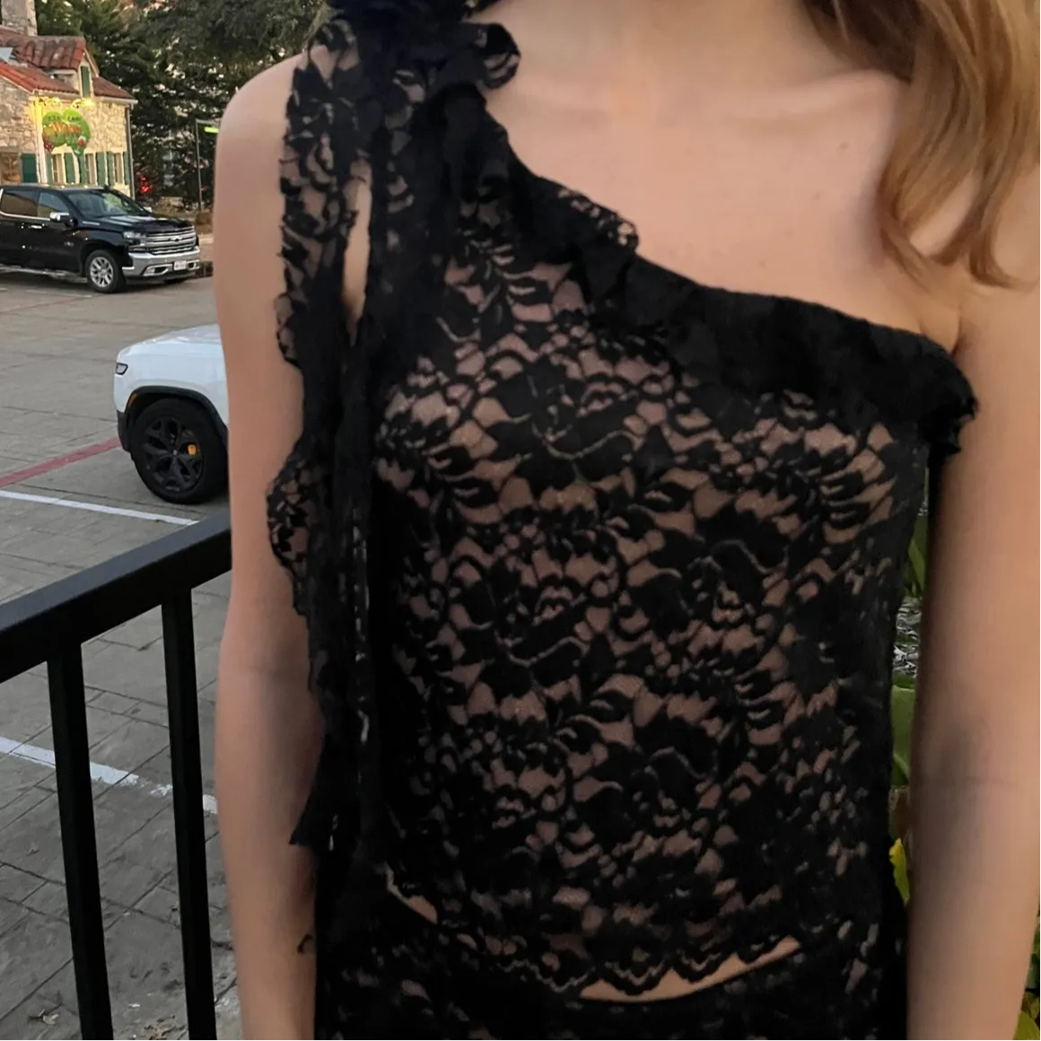 Bombshell in Lace One Shoulder Ruffled Top