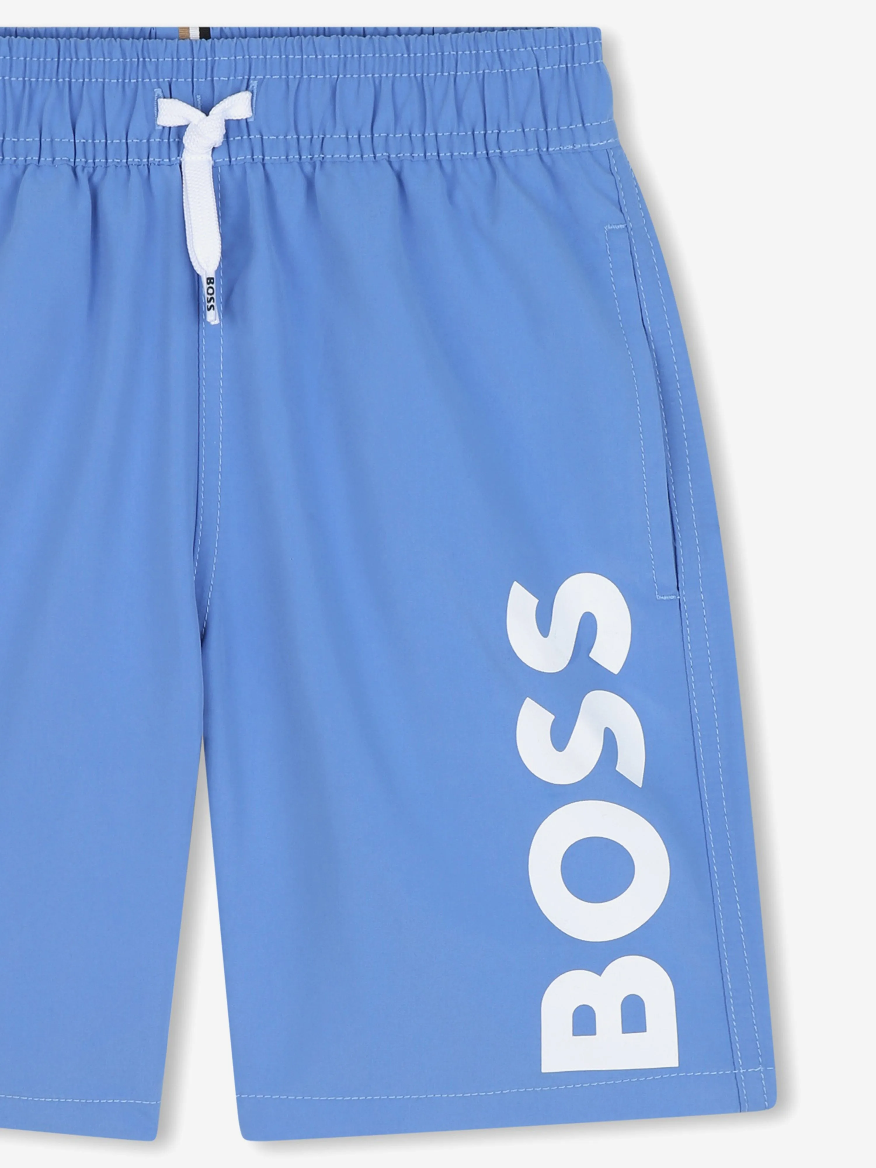 BOSS Boys Logo Print Swim Shorts in Navy