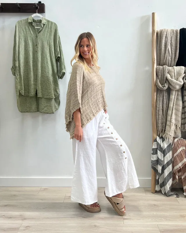 Bruna Button Wide Legged Pants - White