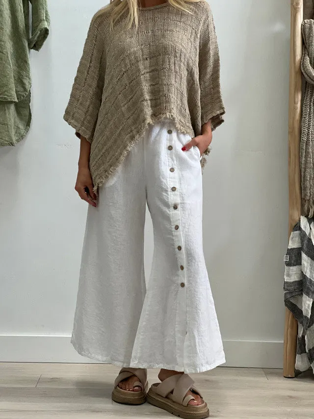 Bruna Button Wide Legged Pants - White