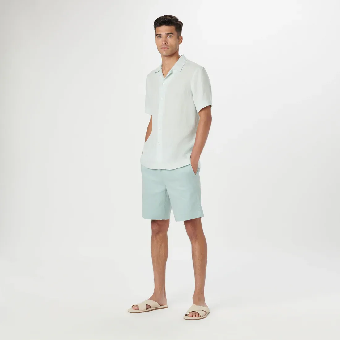 Bugatchi Jackson Short Sleeve Linen Shirt - Seafoam