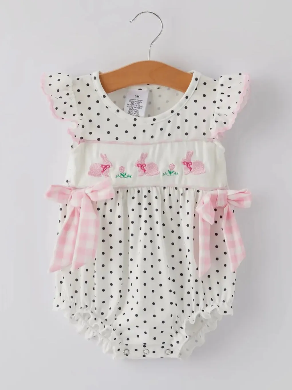 Bunny Hop & Dots Smocked Bubble: White Multi