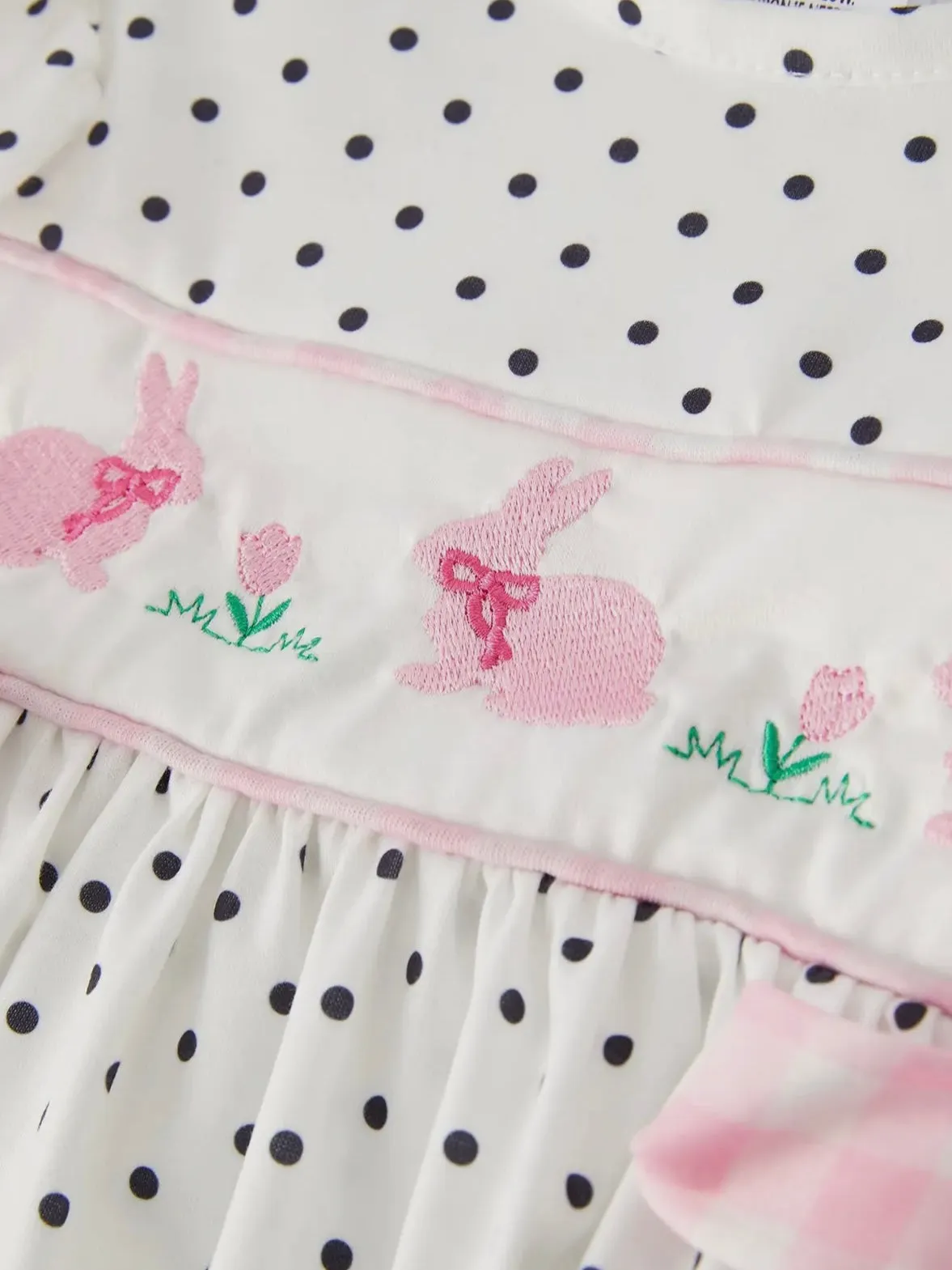 Bunny Hop & Dots Smocked Bubble: White Multi
