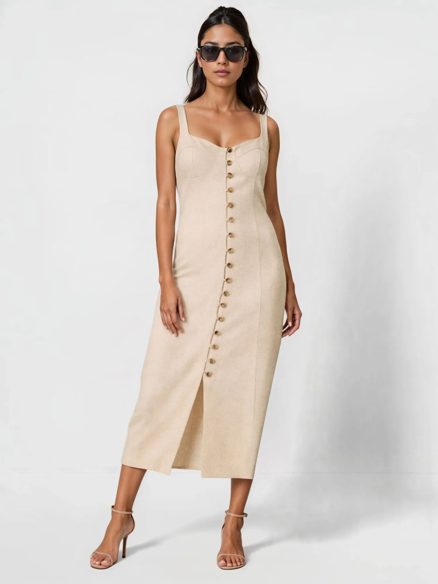Button Down Bodycon Midi Dress