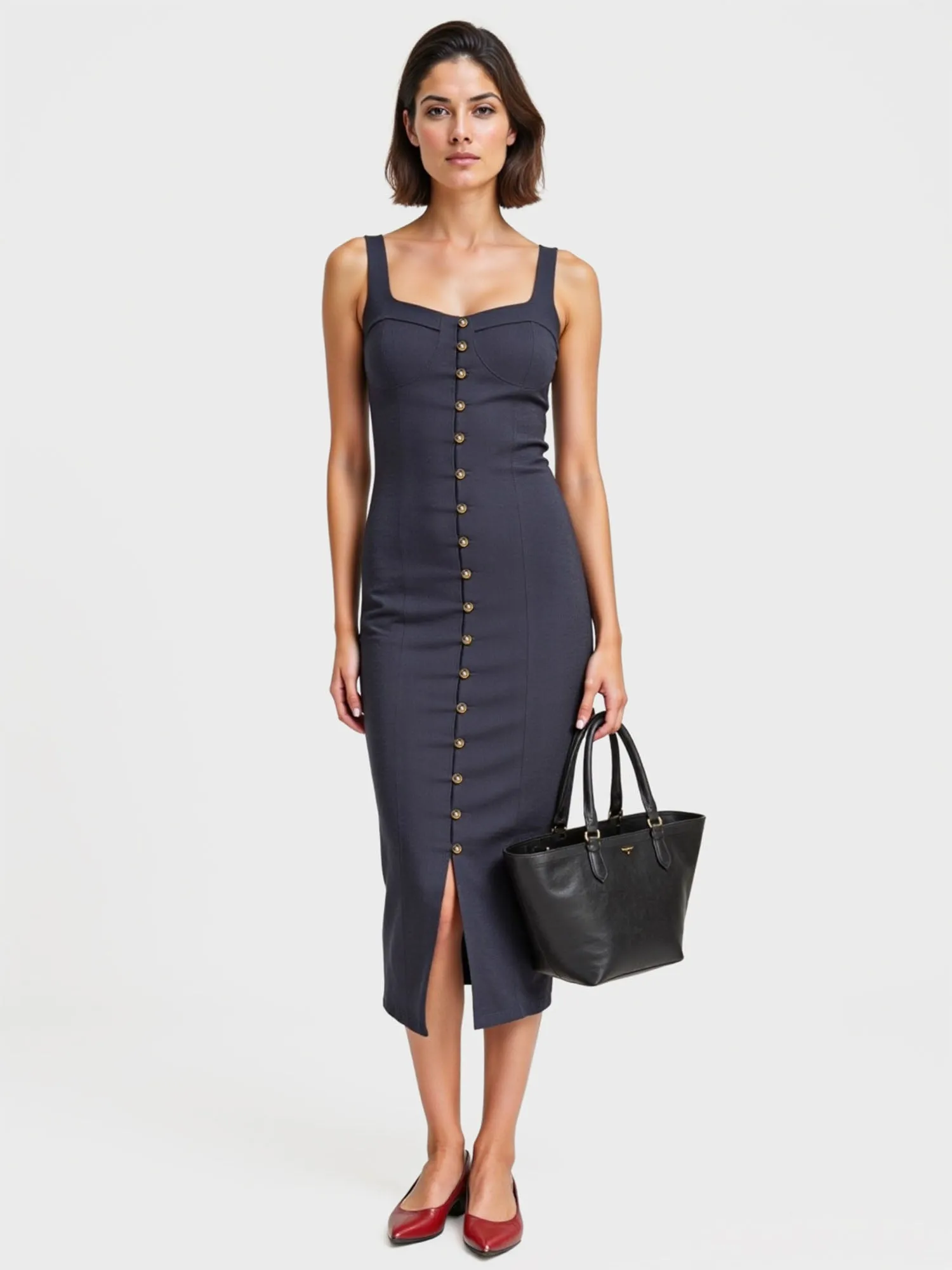 Button Down Bodycon Midi Dress