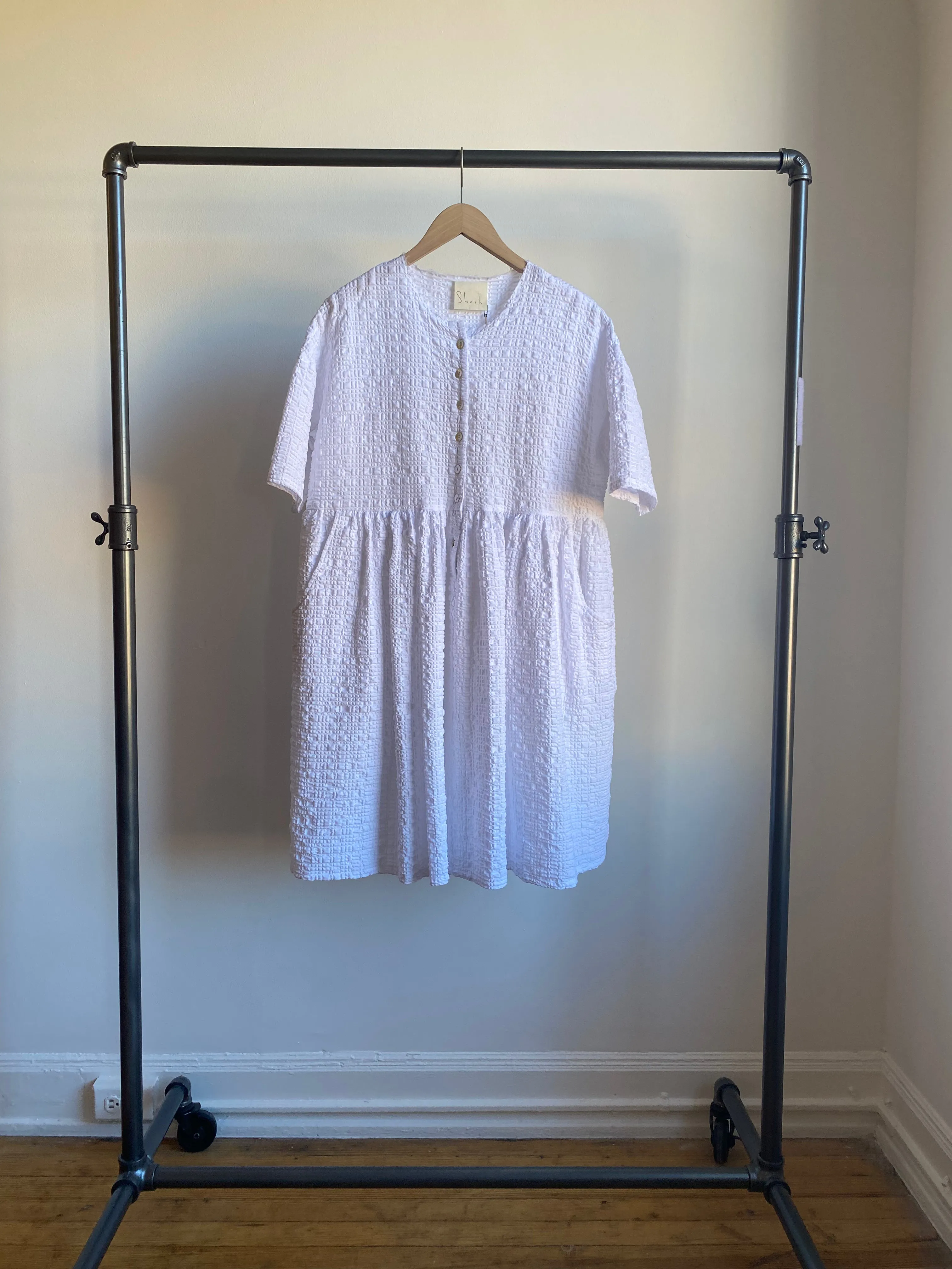 Button Front Dress, White