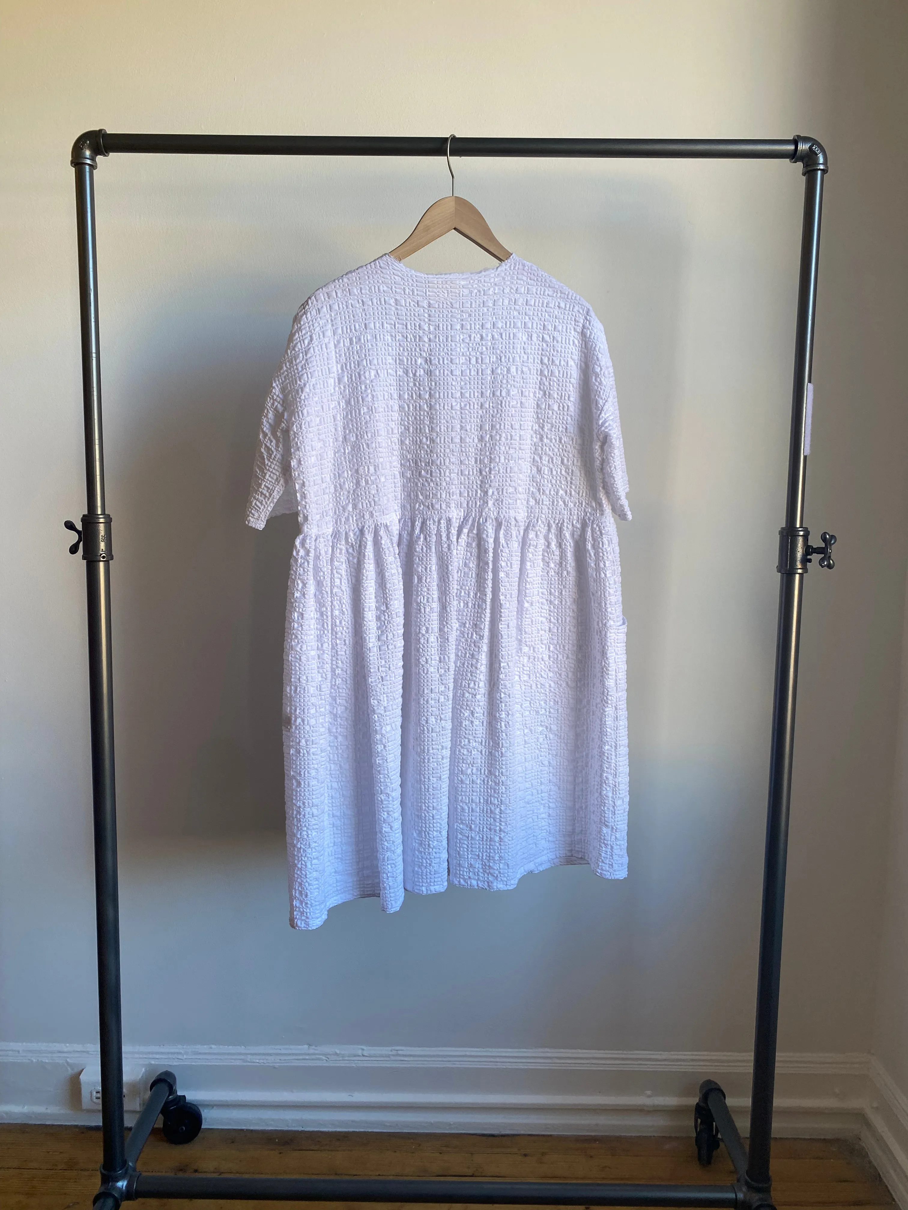 Button Front Dress, White