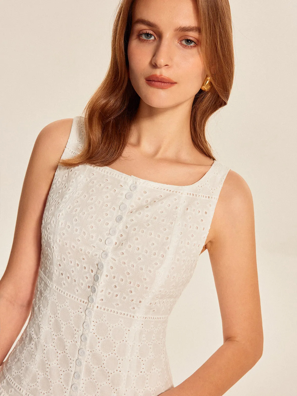 Button-Front Hollow Dress