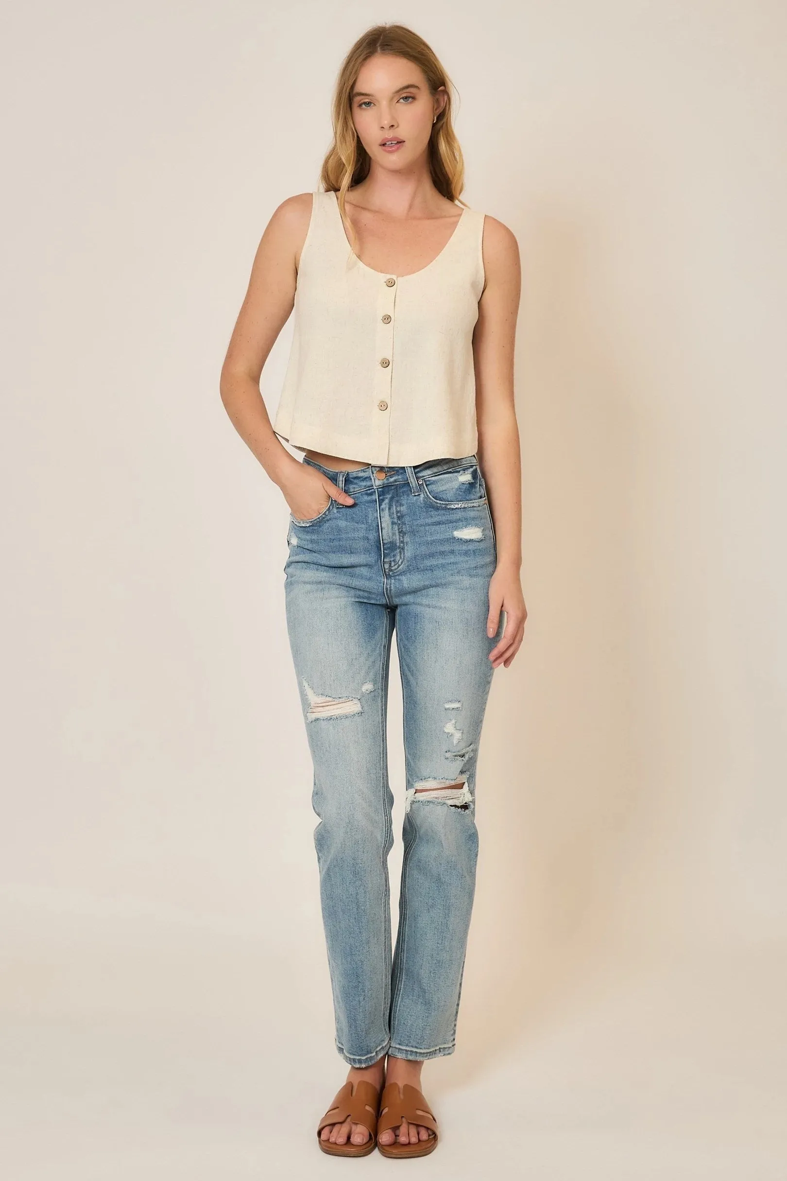 Button Up Sleeveless Top