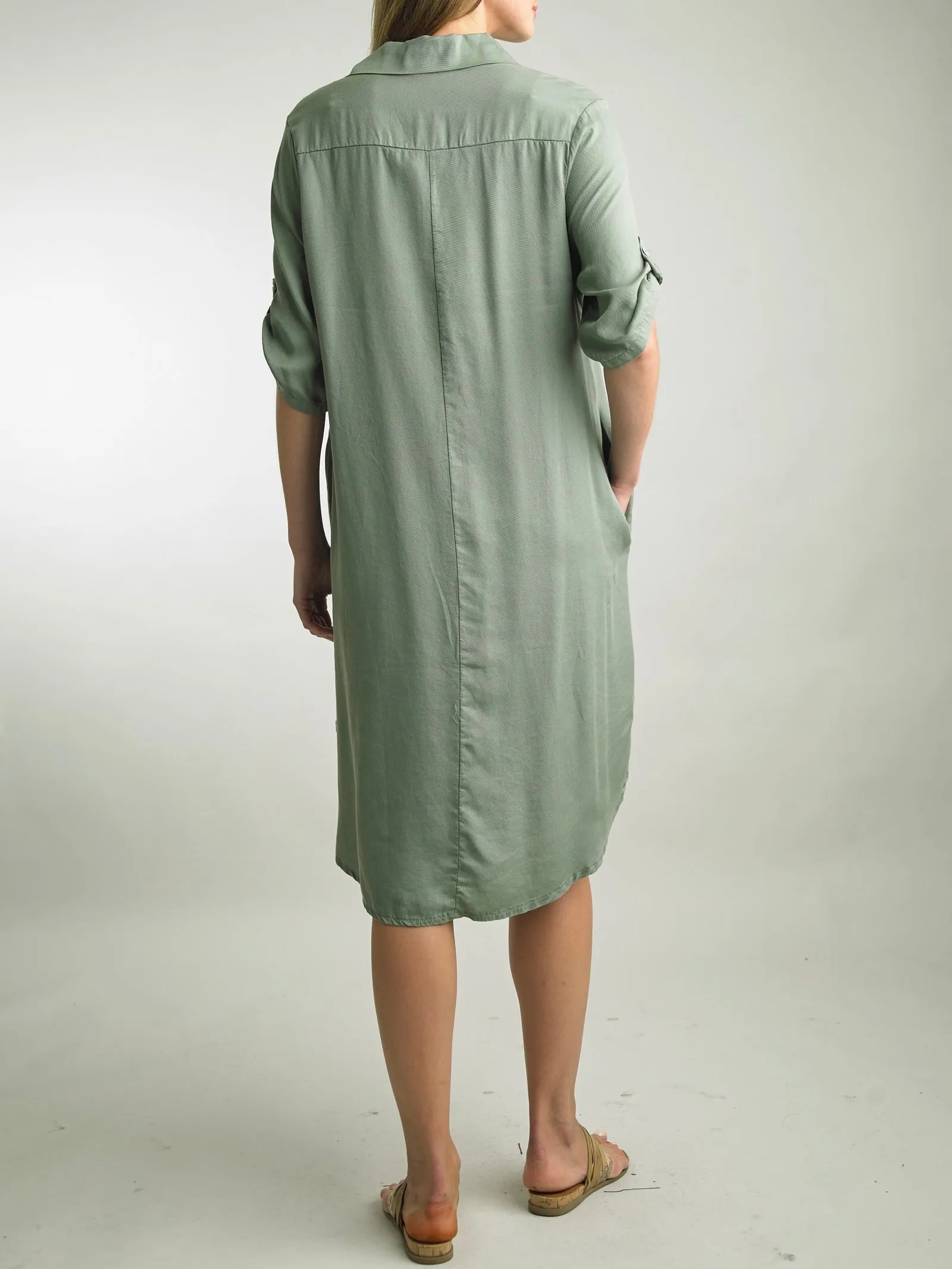 Buttondown Shirtdress with Pockets - Army