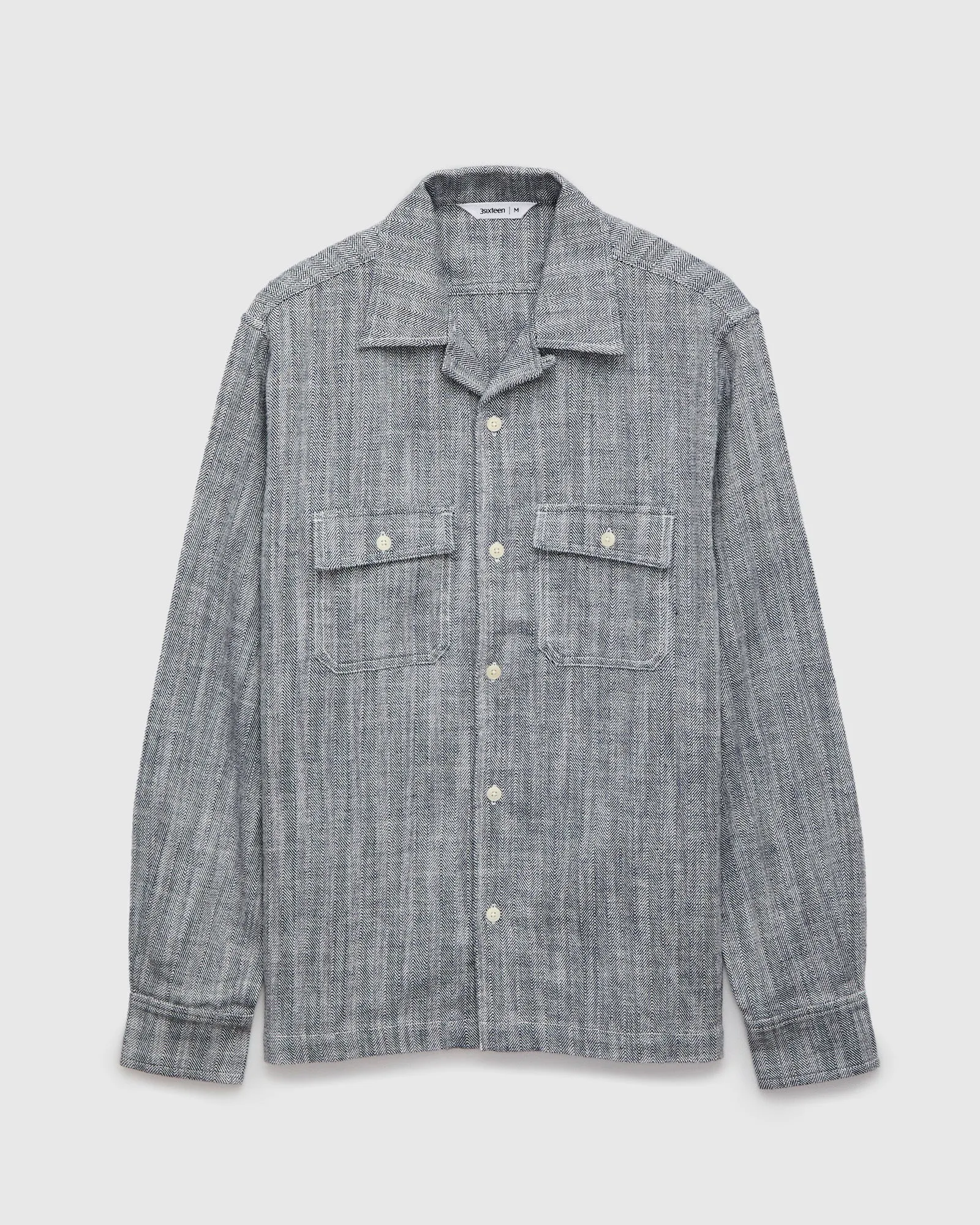 Camp Shirt in Black Linen Herringbone Twill