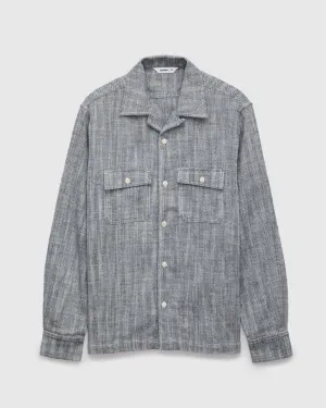 Camp Shirt in Black Linen Herringbone Twill