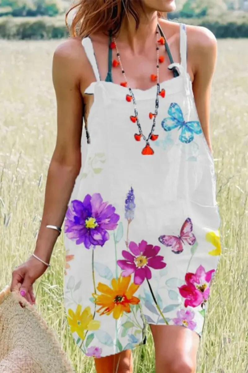 Casual Print Patchwork Spaghetti Strap Straight Jumpsuits(4 Colors)