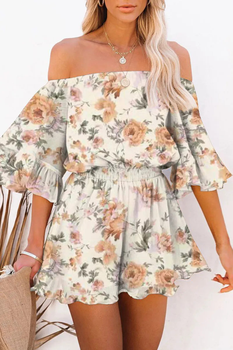 Casual Simplicity Print Patchwork Off the Shoulder Loose Jumpsuits
