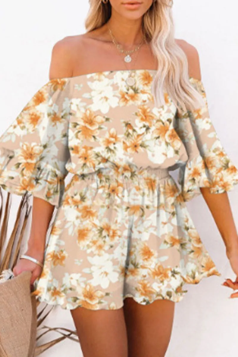 Casual Simplicity Print Patchwork Off the Shoulder Loose Jumpsuits