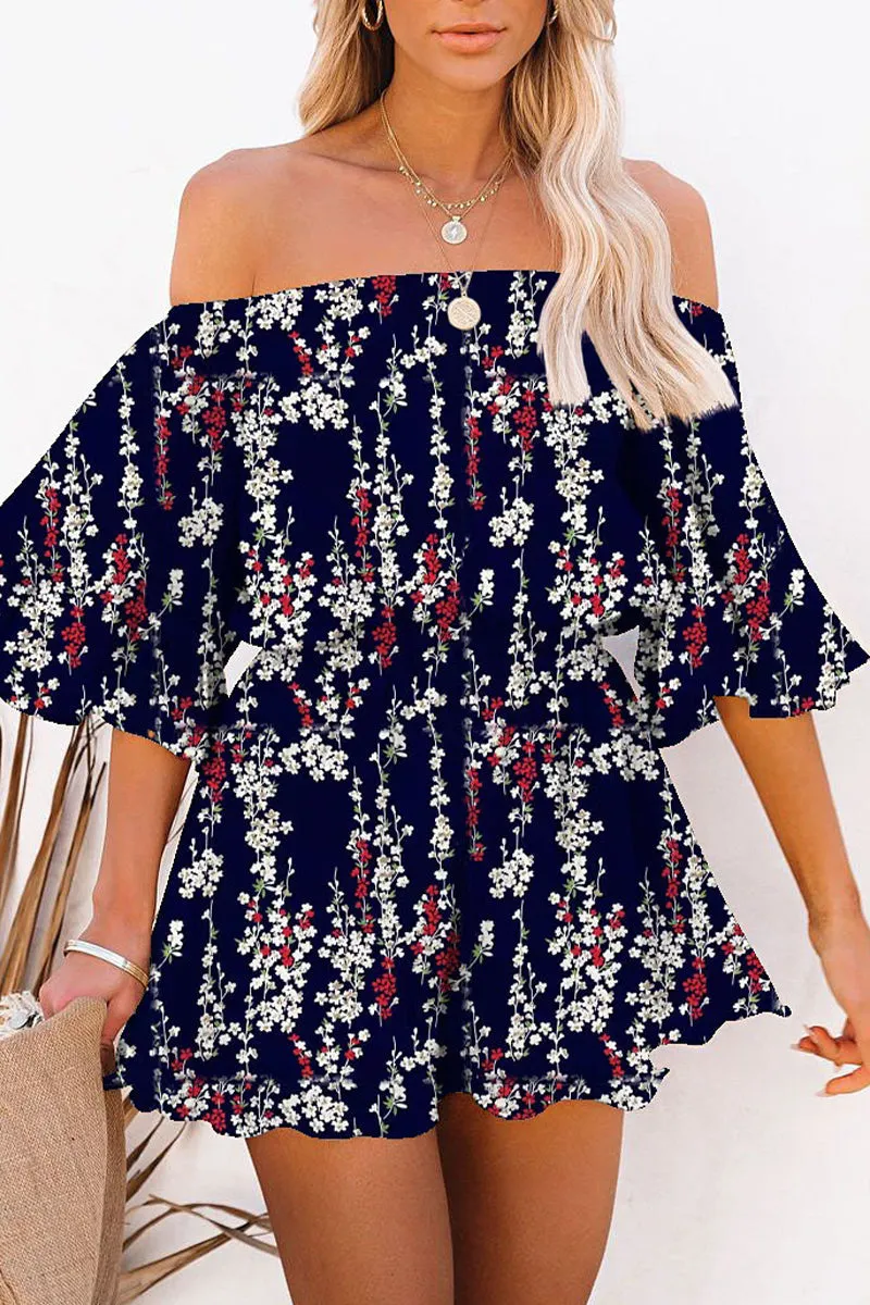 Casual Simplicity Print Patchwork Off the Shoulder Loose Jumpsuits