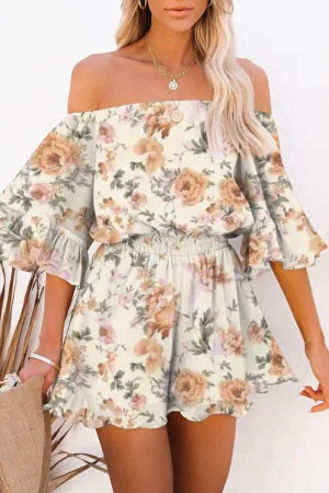 Casual Simplicity Print Patchwork Off the Shoulder Loose Jumpsuits