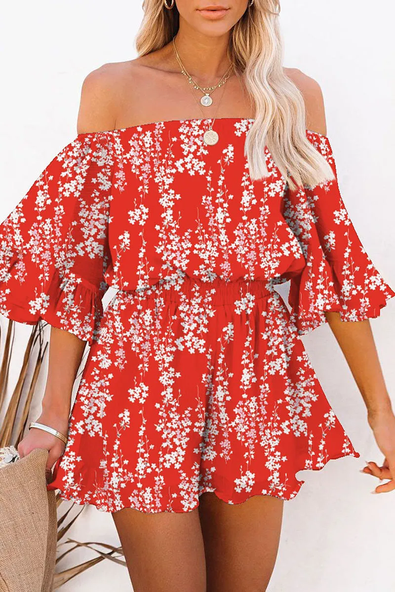 Casual Simplicity Print Patchwork Off the Shoulder Loose Jumpsuits