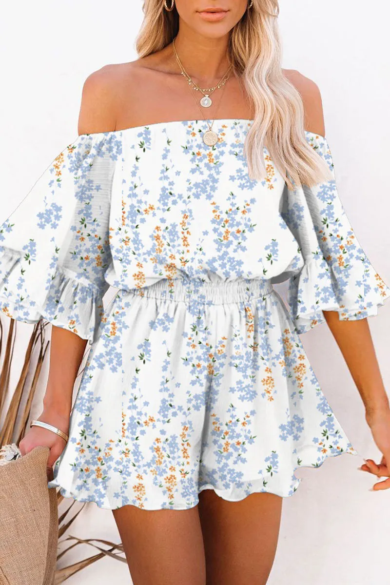 Casual Simplicity Print Patchwork Off the Shoulder Loose Jumpsuits