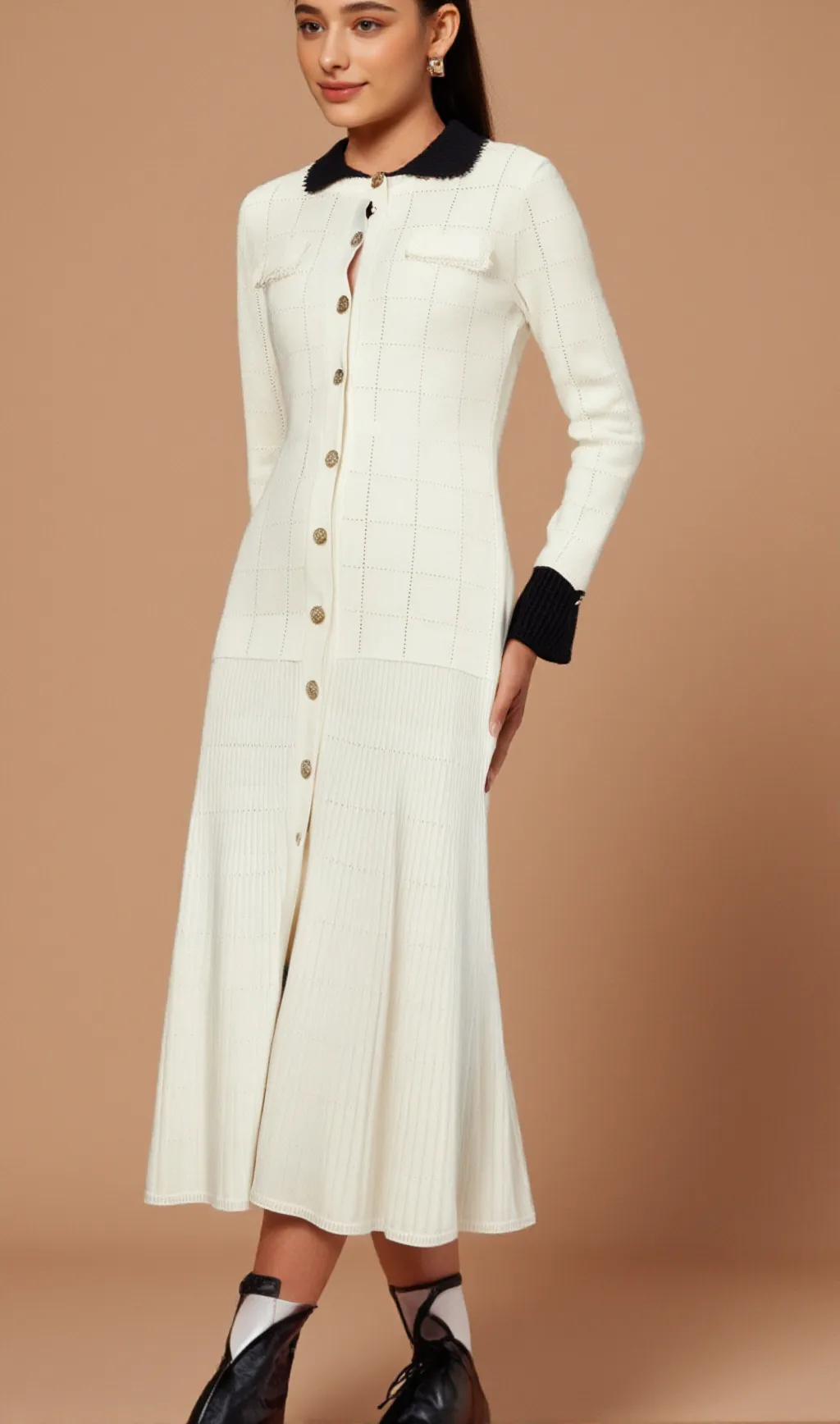 Cécilie contrast-trim knitted shirt dress