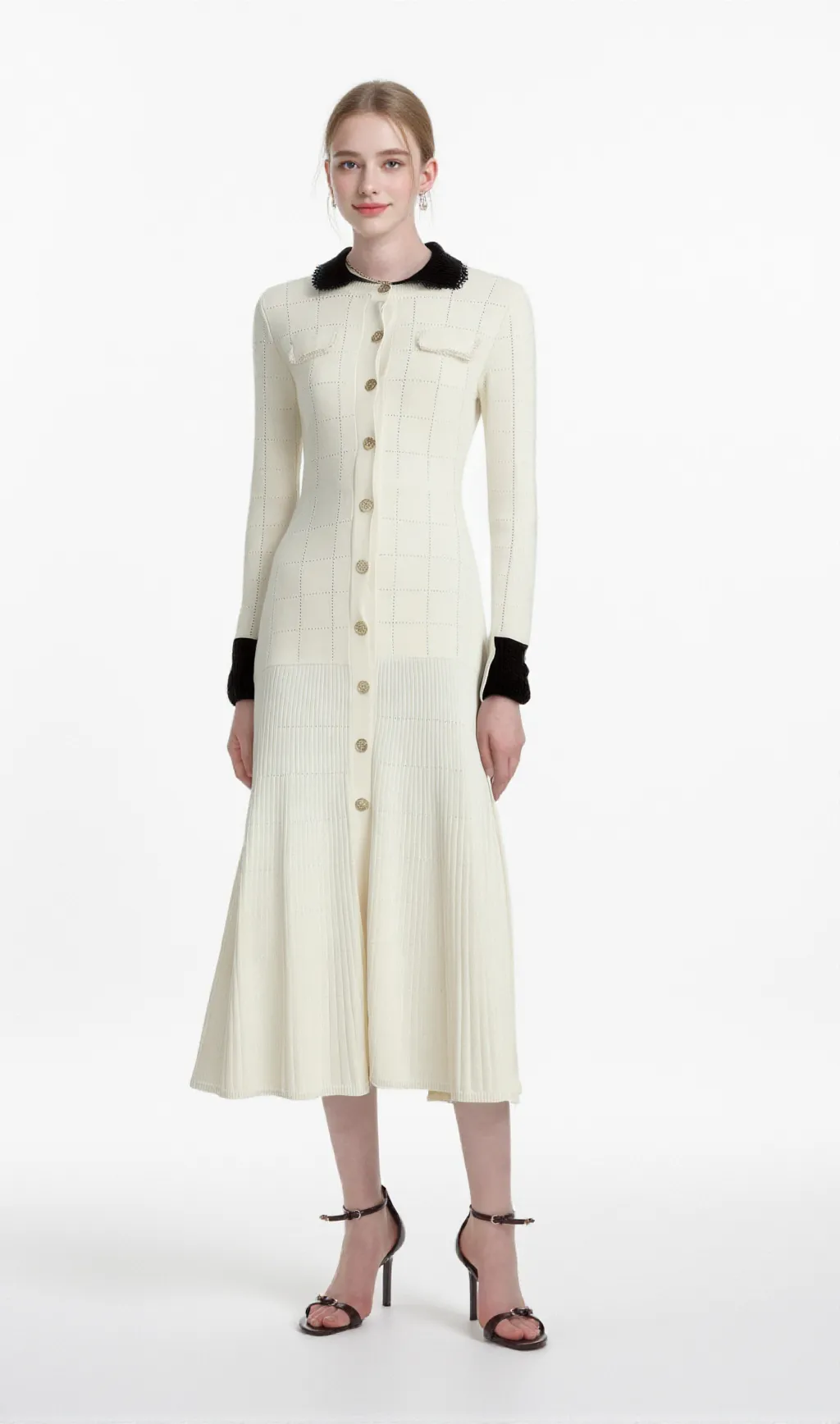 Cécilie contrast-trim knitted shirt dress