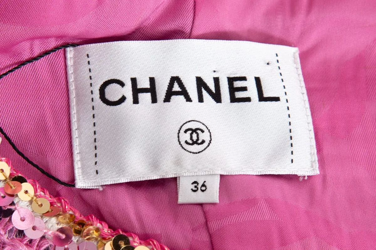 Chanel 2022 Tweed Pink Mini Dress SZ 36