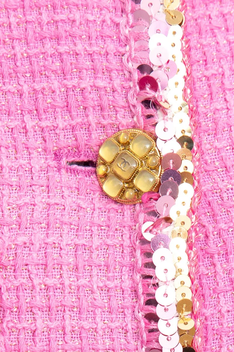 Chanel 2022 Tweed Pink Mini Dress SZ 36