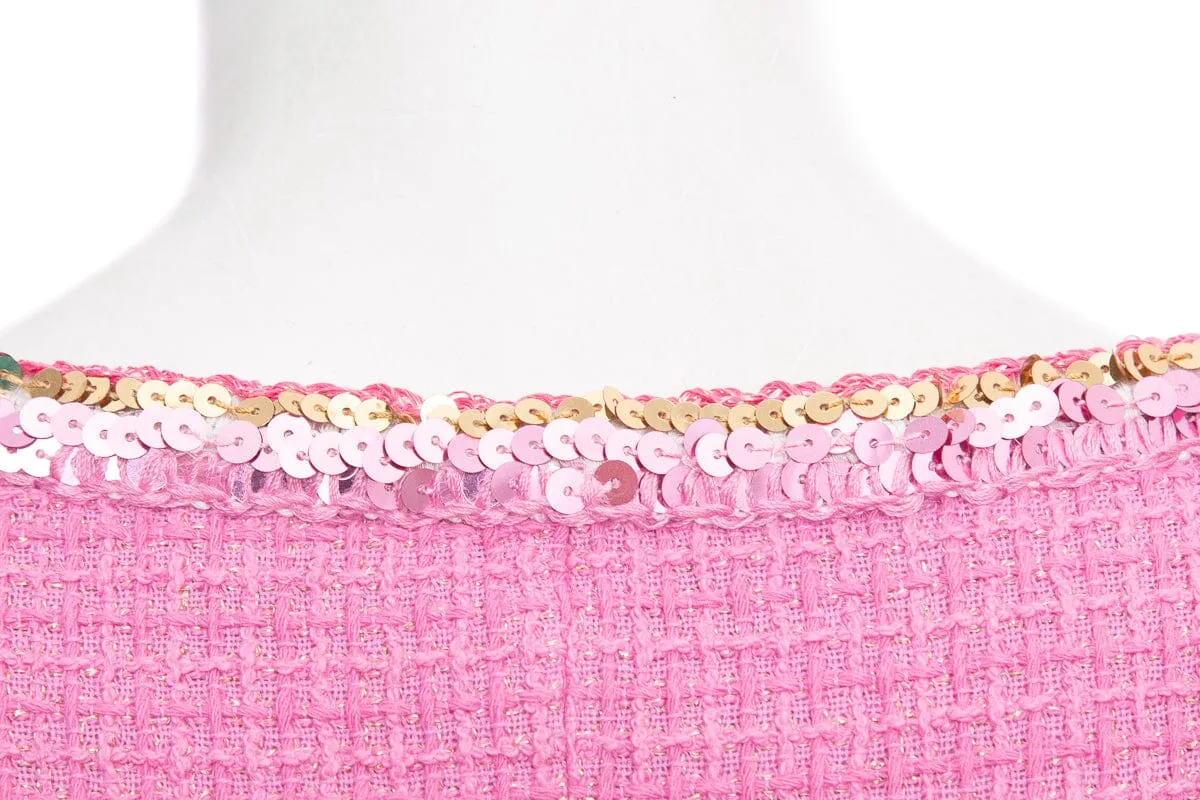 Chanel 2022 Tweed Pink Mini Dress SZ 36
