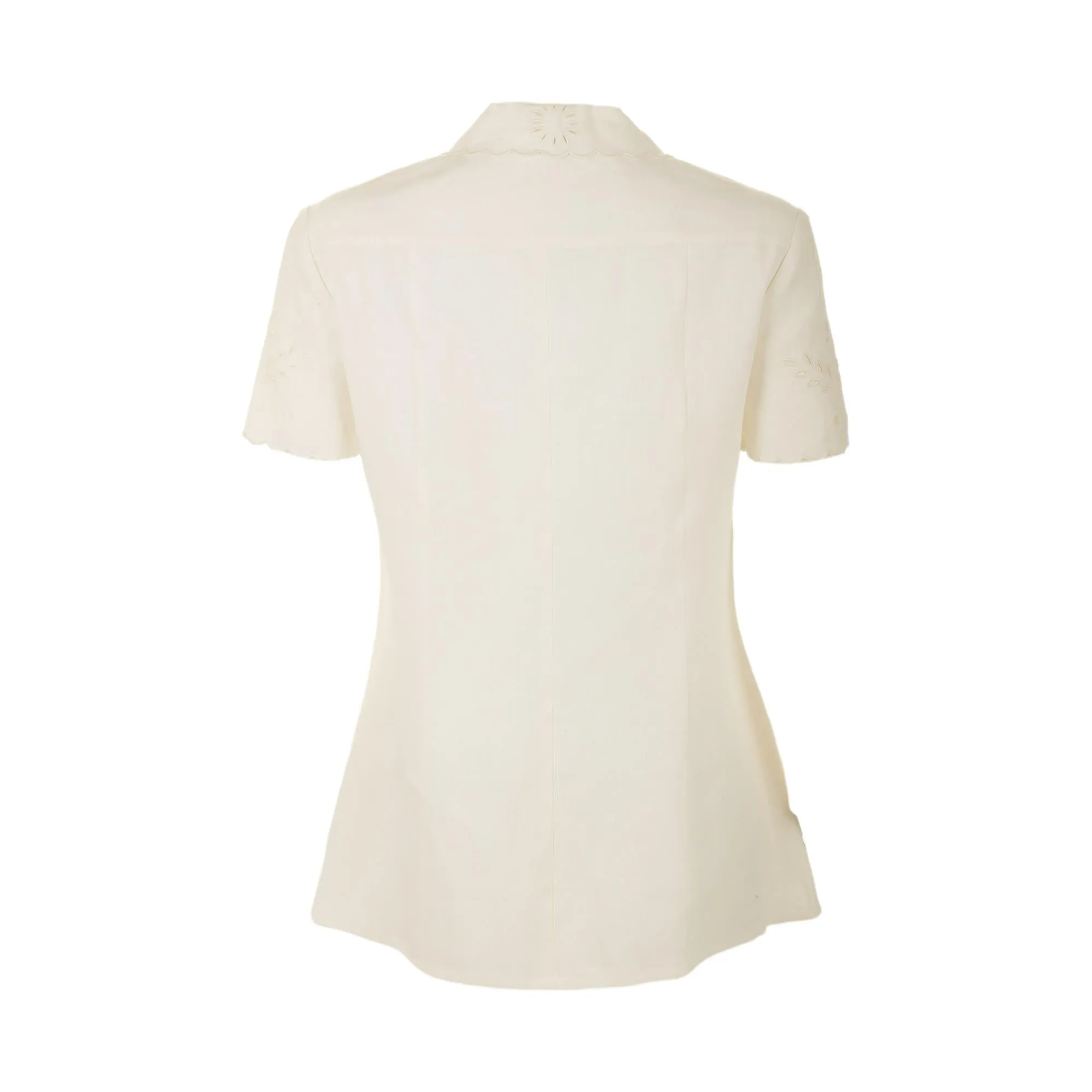 Chanel White Eyelet Logo Button Shirt