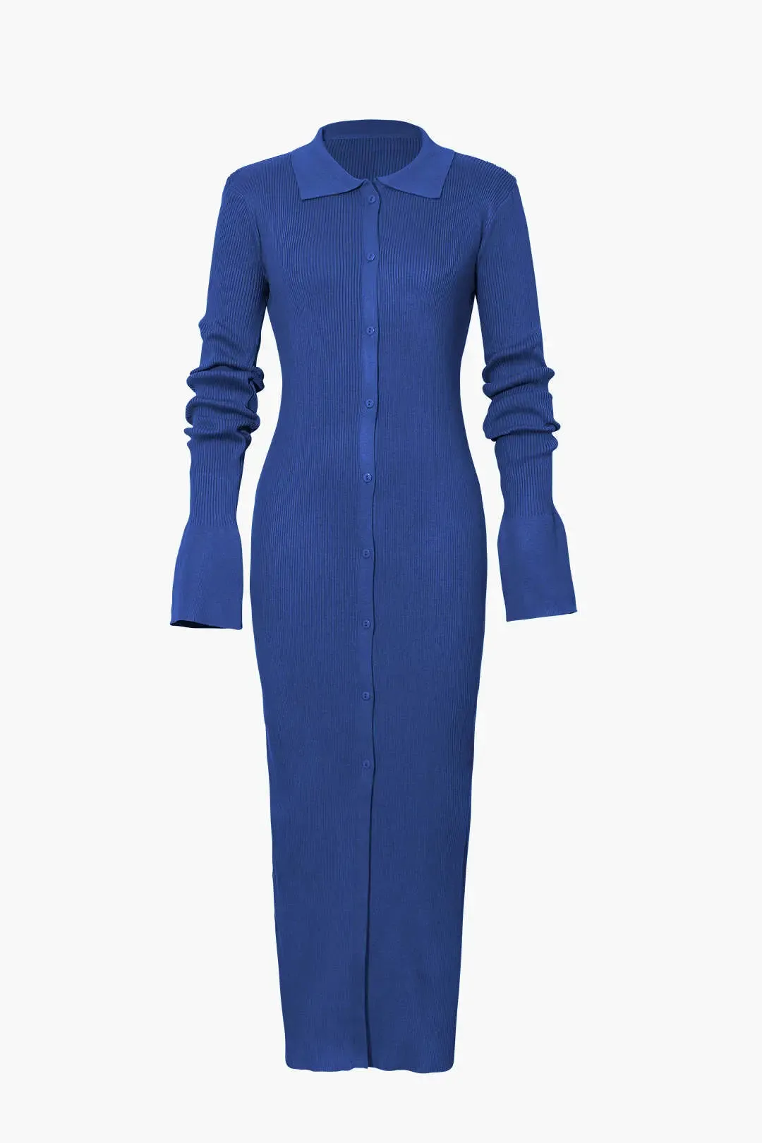 Charlotte - Elegant Ribbed Button Detail Woman's Maxi Dress
