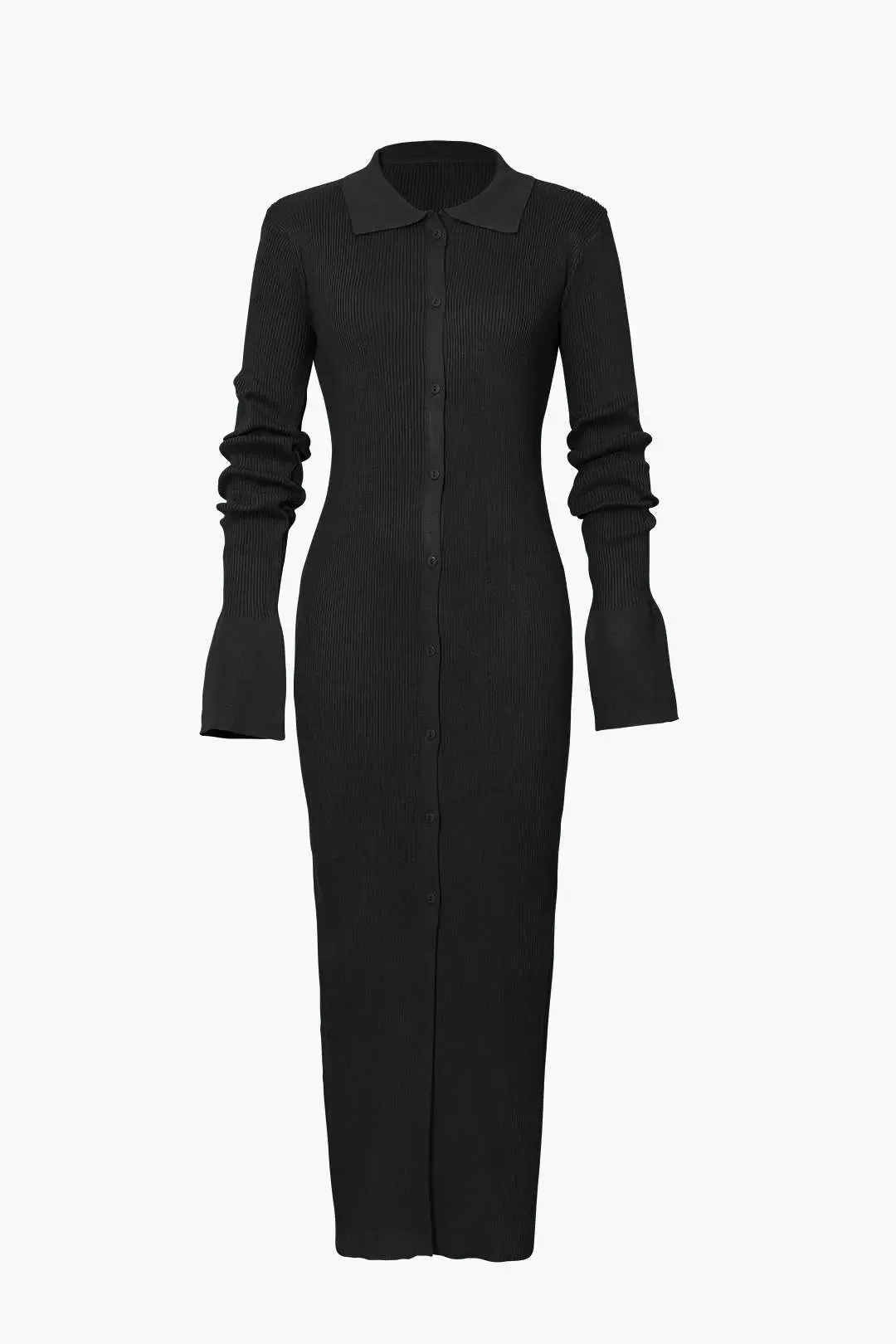 Charlotte - Elegant Ribbed Button Detail Woman's Maxi Dress