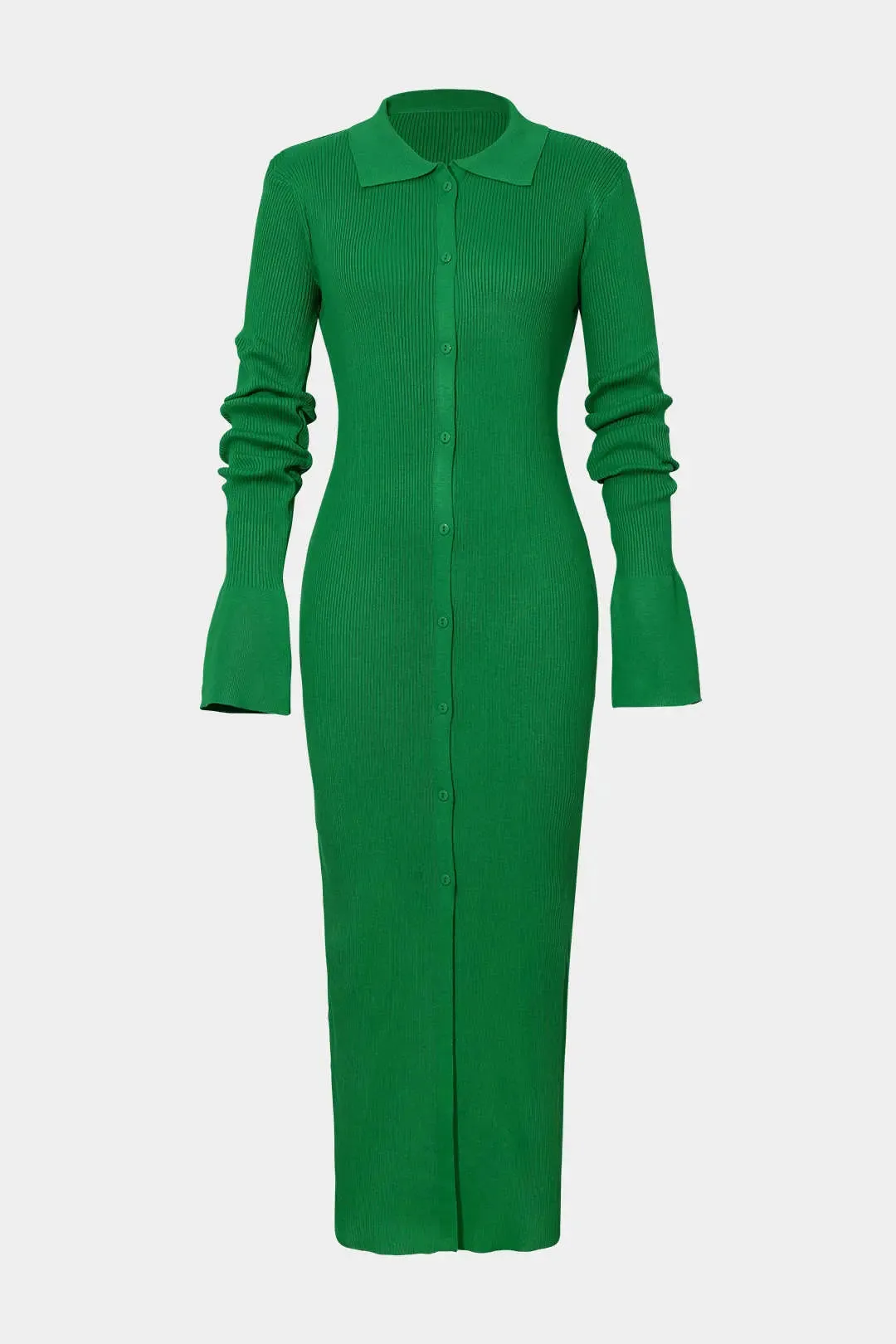 Charlotte - Elegant Ribbed Button Detail Woman's Maxi Dress