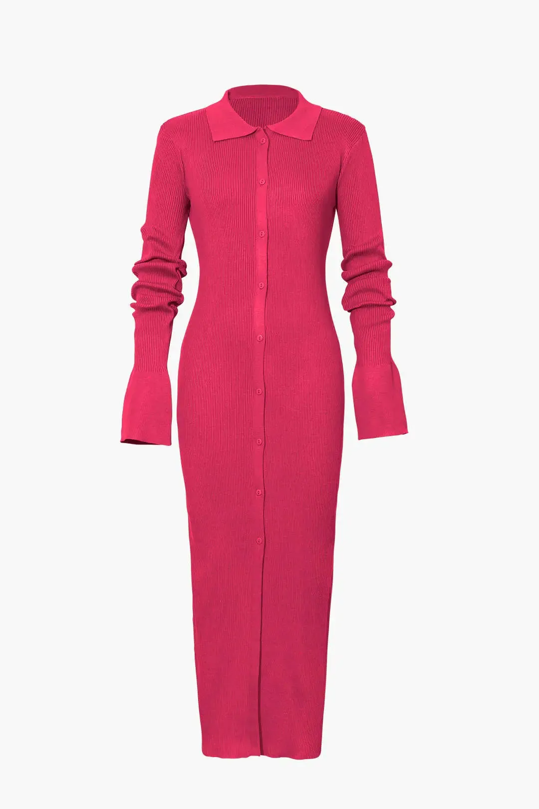 Charlotte - Elegant Ribbed Button Detail Woman's Maxi Dress