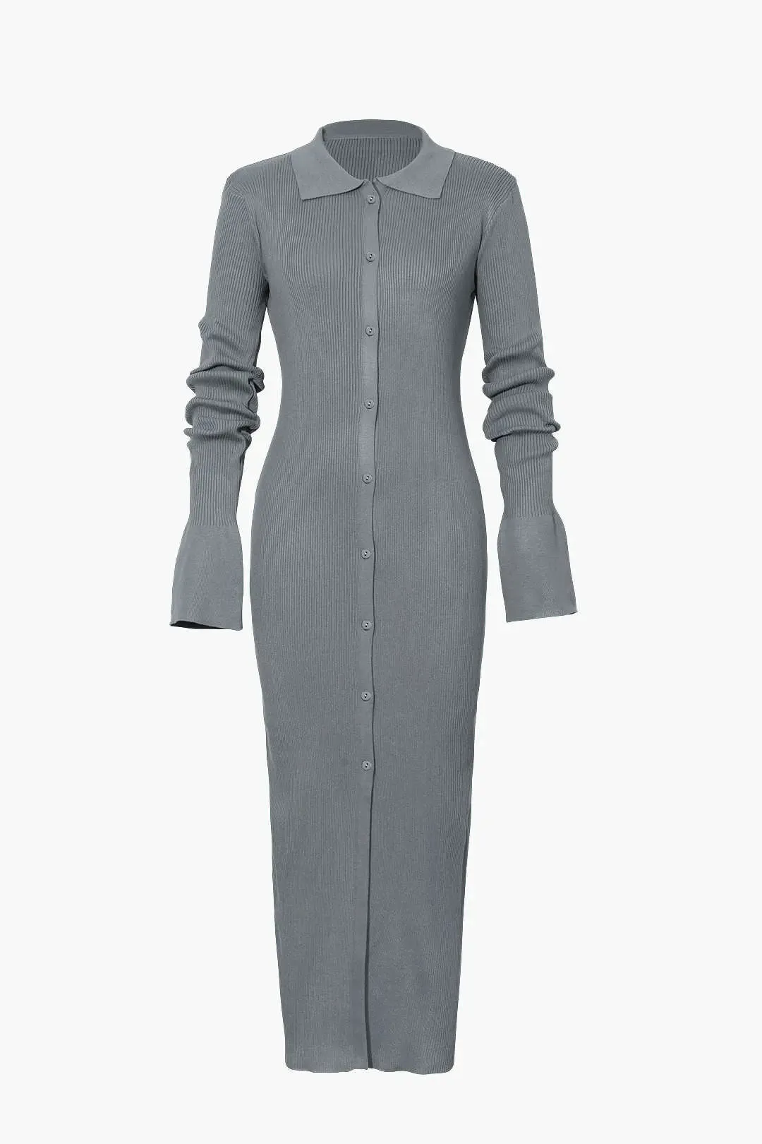 Charlotte - Elegant Ribbed Button Detail Woman's Maxi Dress